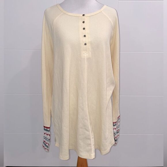 NWT long John shirt, cream with maroon and forest green sleeves - Picture 1 of 6